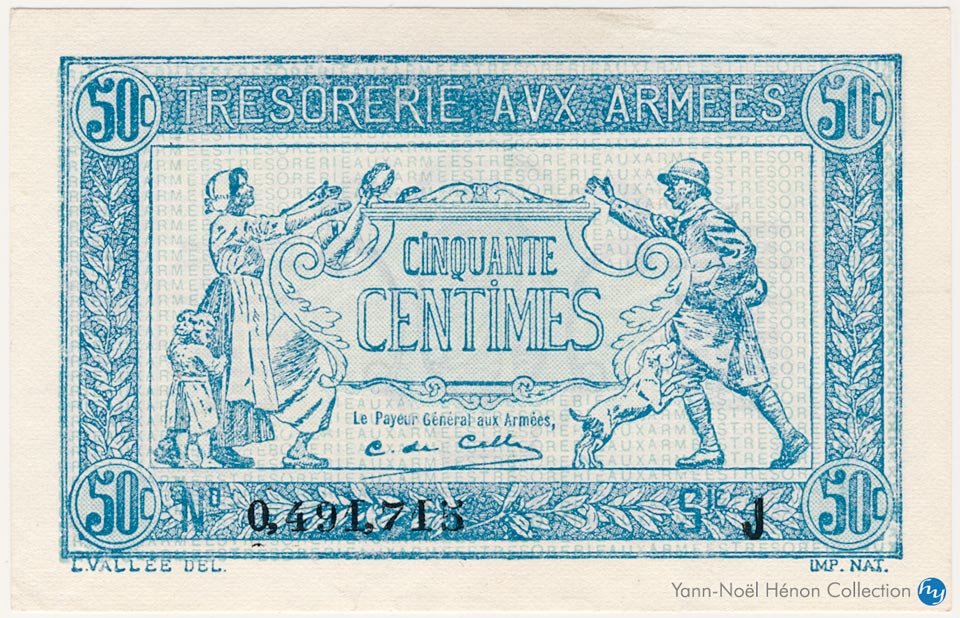 50 centimes Trésorerie aux armées Type 1917, Lettre J, © French Banknotes Of War (FBOW)