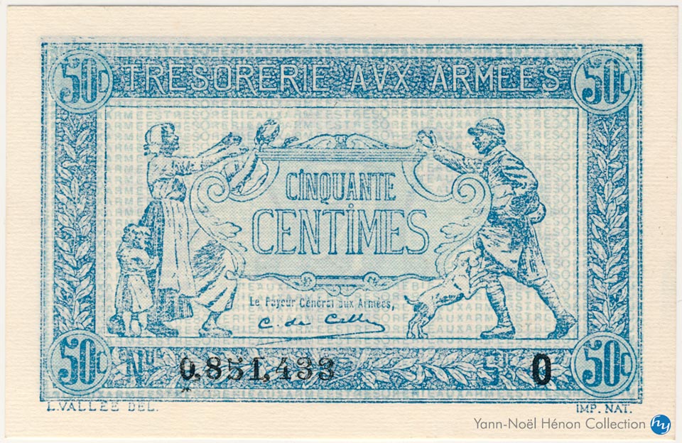 50 centimes Trésorerie aux armées Type 1917, Lettre O, © French Banknotes Of War (FBOW)