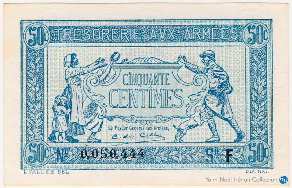50 centimes Trésorerie aux armées Type 1917, Lettre F, © French Banknotes Of War (FBOW)