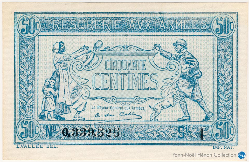 50 centimes Trésorerie aux armées Type 1917, Lettre I, © French Banknotes Of War (FBOW)
