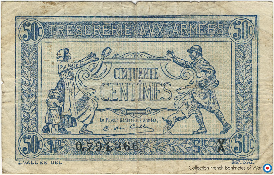 50 centimes Trésorerie aux armées Type 1917, Lettre A, © cgb.fr