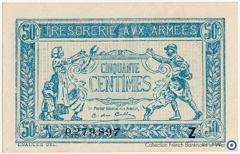 50 centimes Trésorerie aux armées Type 1917, Lettre A, © French Banknotes Of War (FBOW)