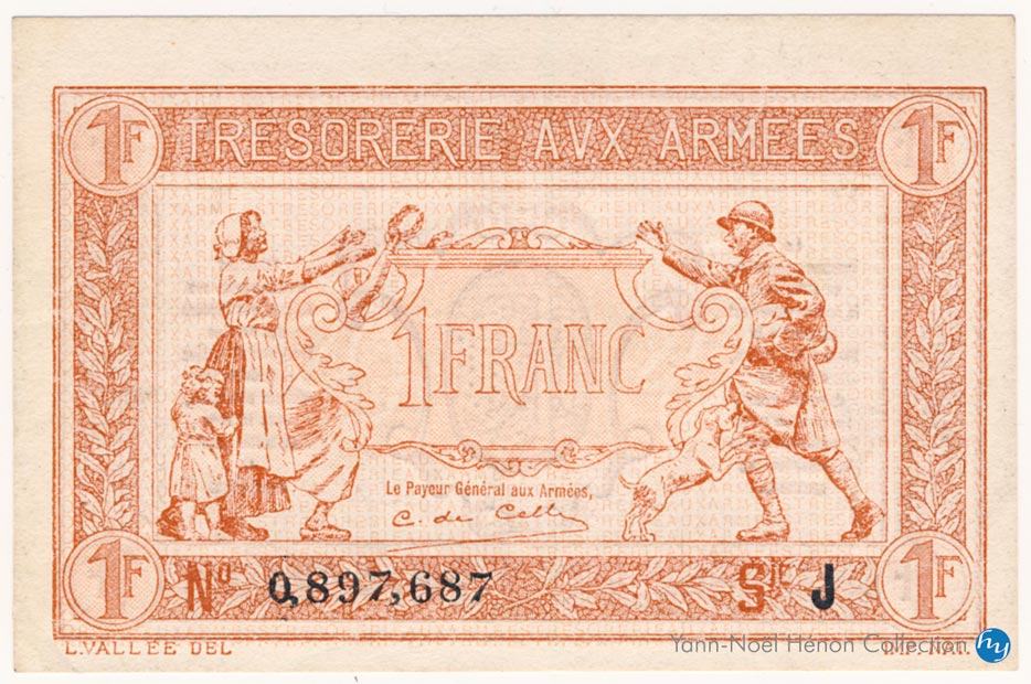 1 Franc Trésorerie aux armées Type 1917, Lettre J, © Photo French Banknotes Of War (FBOW)
