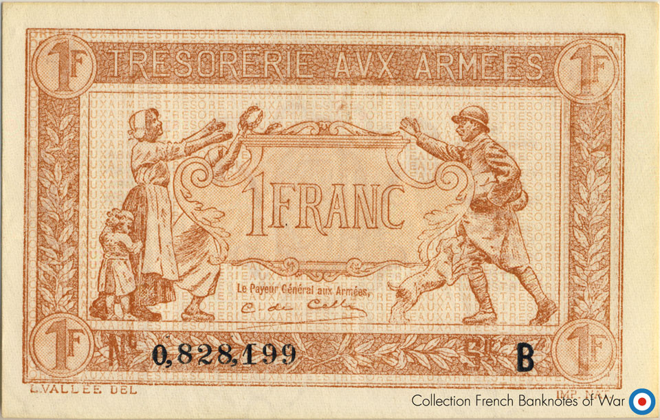 1 Franc Trésorerie aux armées Type 1917, Lettre B, © Photo cgb.fr - French Banknotes Of War (FBOW)