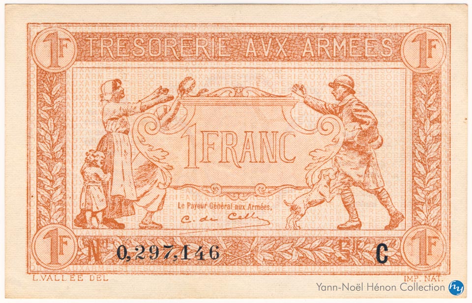 1 Franc Trésorerie aux armées Type 1917, Lettre C, © French Banknotes Of War (FBOW)