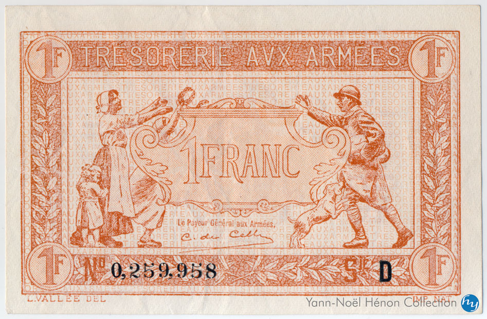 1 Franc Trésorerie aux armées Type 1917, Lettre D, © Photo cgb.fr - French Banknotes Of War (FBOW)