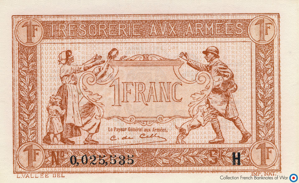 1 Franc Trésorerie aux armées Type 1917, Lettre H, © French Banknotes Of War (FBOW)