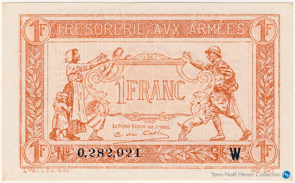 1 Franc Trésorerie aux armées Type 1919, Lettre W, © Photo French Banknotes Of War (FBOW)