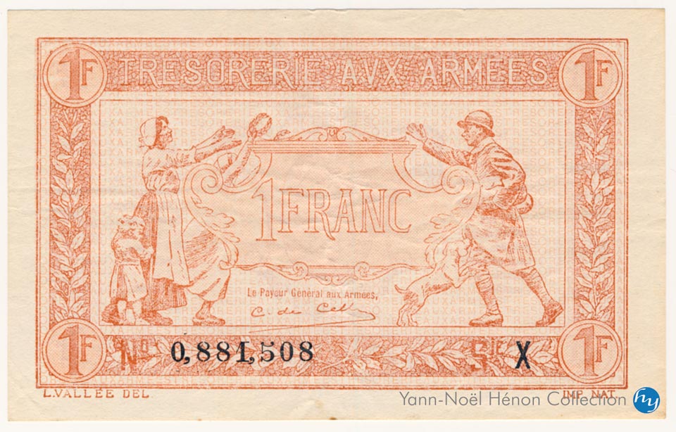 1 Franc Trésorerie aux armées Type 1919, Lettre X, © Photo French Banknotes Of War (FBOW)