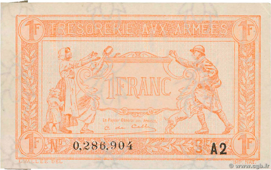 1 Franc Trésorerie aux armées Type 1919, Lettre A2, © Photo French Banknotes Of War (FBOW)