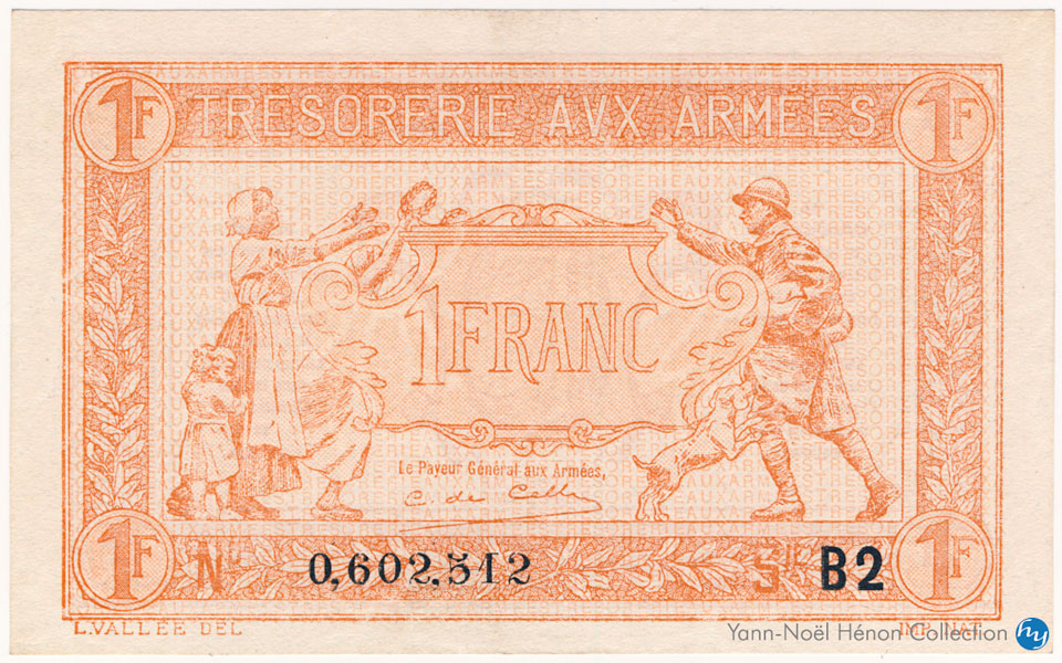 1 Franc Trésorerie aux armées Type 1919, Lettre B2, © Photo French Banknotes Of War (FBOW)