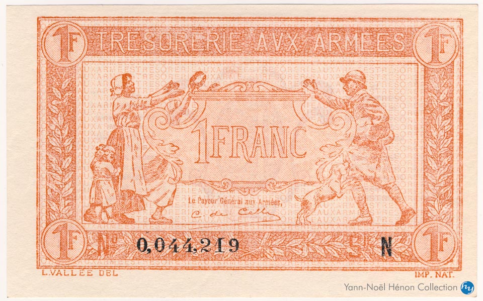 1 Franc Trésorerie aux armées Type 1919, Lettre N, © Photo French Banknotes Of War (FBOW)