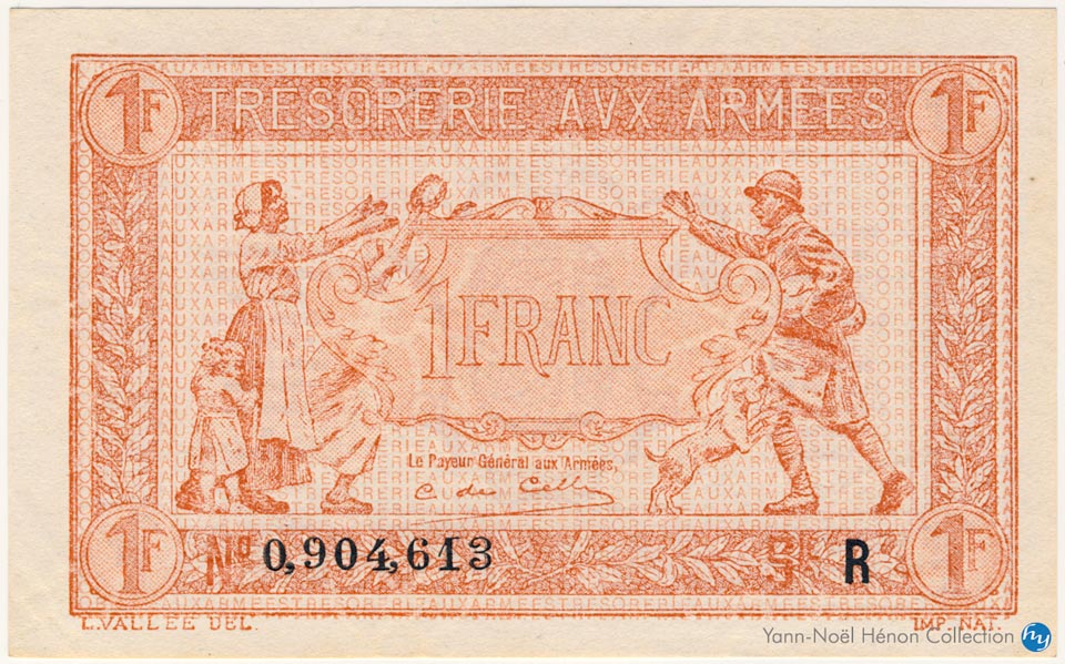 1 Franc Trésorerie aux armées Type 1919, Lettre R, © Photo French Banknotes Of War (FBOW)