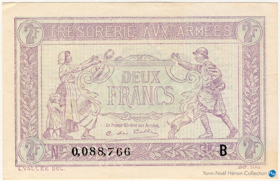 2 Francs Trésorerie aux armées Type 1917, Lettre B, © Photo French Banknotes Of War (FBOW)