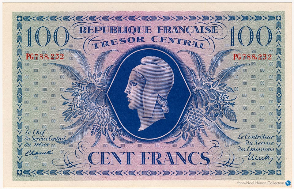 100 Francs Marianne Type 1943, Lettre PG, © Photo French Banknotes Of War (FBOW)