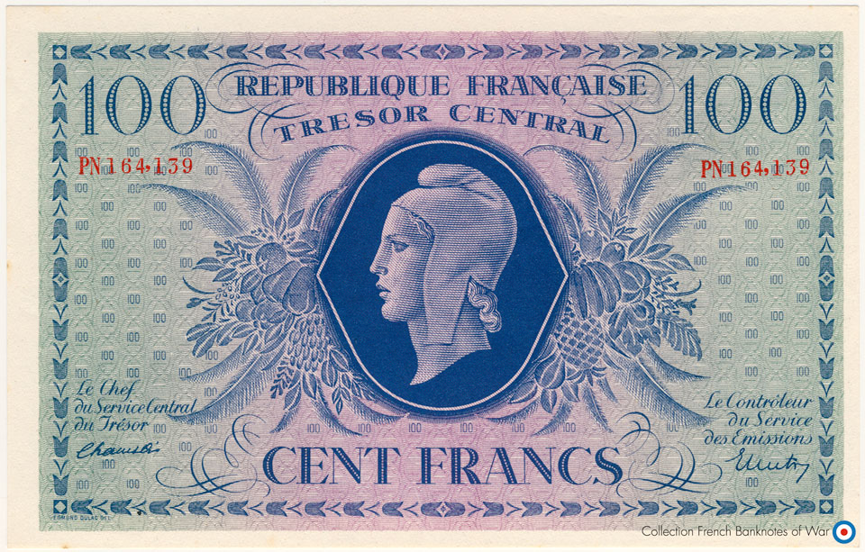 100 Francs Marianne Type 1943, Lettre PN, © Photo cgb.fr - French Banknotes Of War (FBOW)