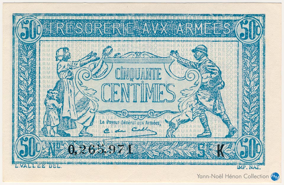 50 centimes Trésorerie aux armées Type 1917, Lettre K, © French Banknotes Of War (FBOW)