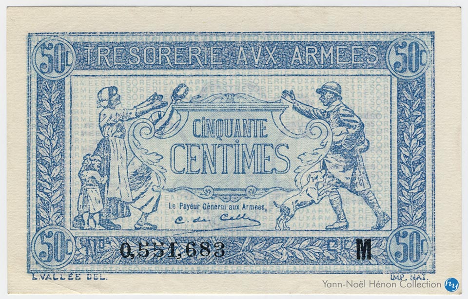 50 centimes Trésorerie aux armées Type 1917, Lettre M, © French Banknotes Of War (FBOW)