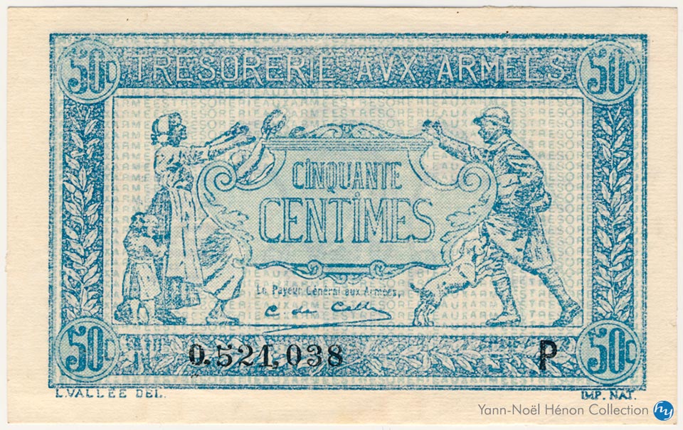 50 centimes Trésorerie aux armées Type 1917, Lettre P, © French Banknotes Of War (FBOW)