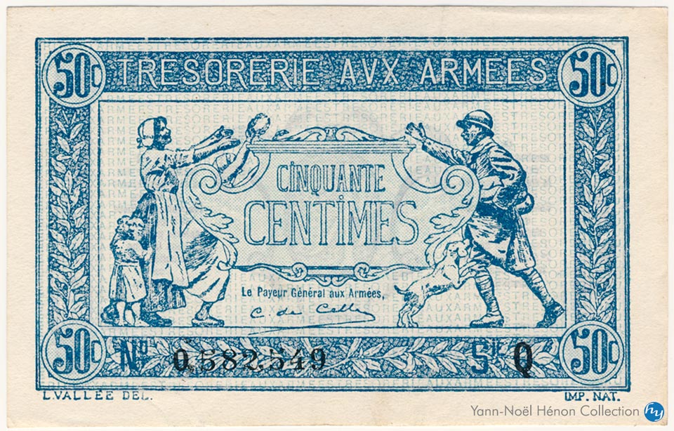 50 centimes Trésorerie aux armées Type 1917, Lettre Q, © French Banknotes Of War (FBOW)