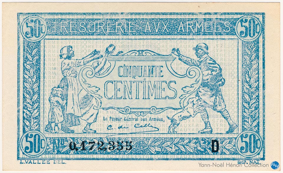 50 centimes Trésorerie aux armées Type 1917, Lettre D, © French Banknotes Of War (FBOW)