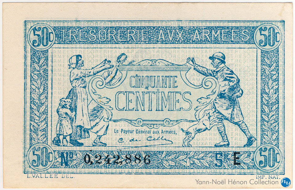 50 centimes Trésorerie aux armées Type 1917, Lettre E, © French Banknotes Of War (FBOW)