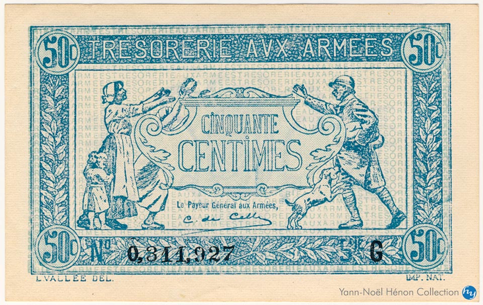50 centimes Trésorerie aux armées Type 1917, Lettre G, © French Banknotes Of War (FBOW)