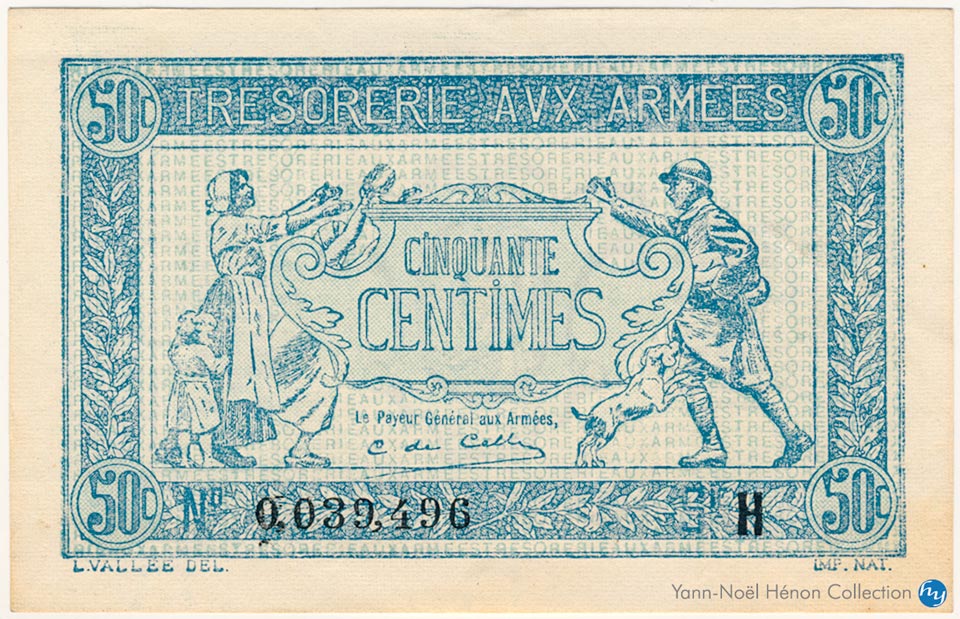 50 centimes Trésorerie aux armées Type 1917, Lettre H, © French Banknotes Of War (FBOW)