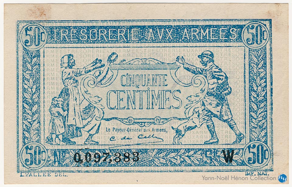 50 centimes Trésorerie aux armées Type 1917, Lettre A, © French Banknotes Of War (FBOW)
