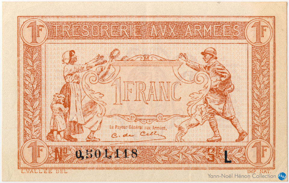 1 Franc Trésorerie aux armées Type 1917, Lettre L, © Photo cgb.fr - French Banknotes Of War (FBOW)