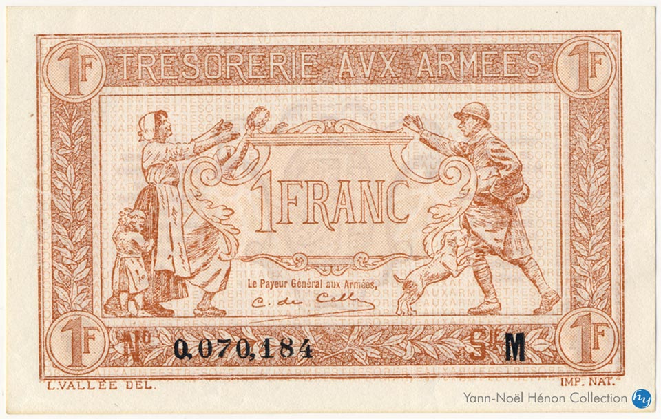 1 Franc Trésorerie aux armées Type 1917, Lettre M, © Photo French Banknotes Of War (FBOW)