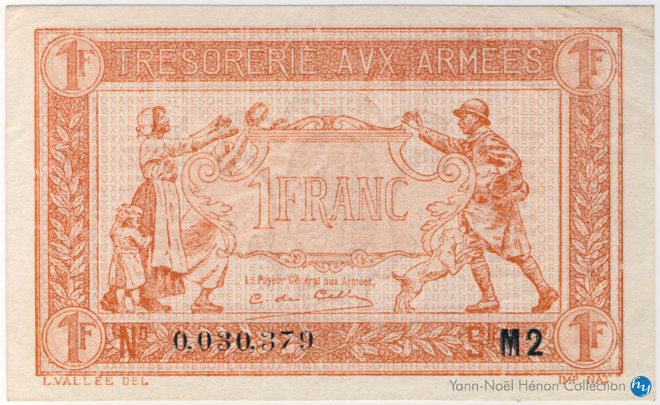 1 Franc Trésorerie aux armées Type 1917, Lettre M2, © Photo Numiscollection.fr - French Banknotes Of War (FBOW)