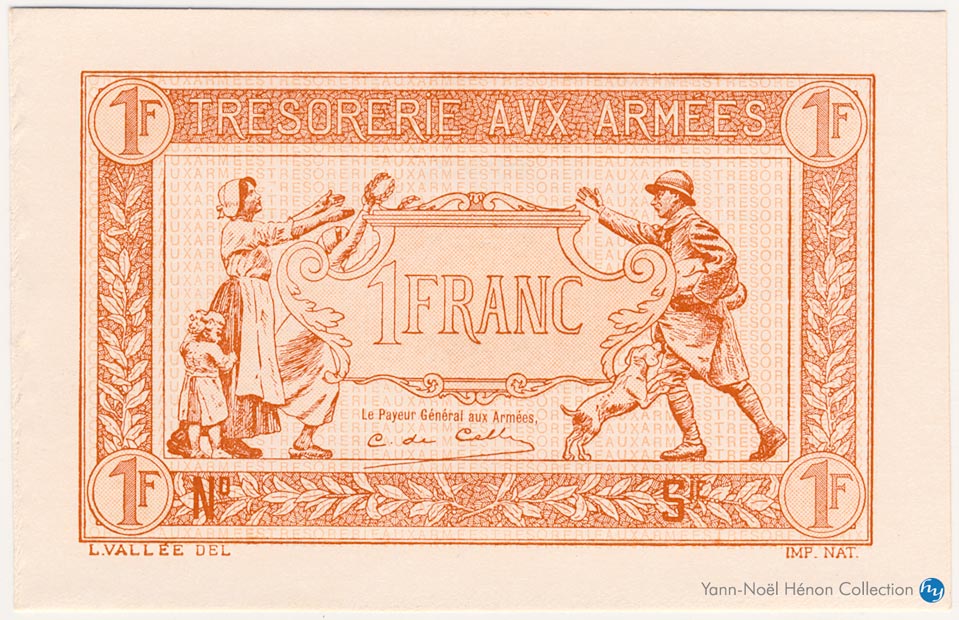 1 Franc Trésorerie aux armées Type 1917 specimen, © Photo French Banknotes Of War (FBOW)