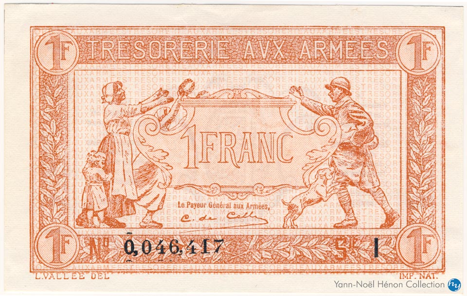 1 Franc Trésorerie aux armées Type 1917, Lettre I, © Photo French Banknotes Of War (FBOW)