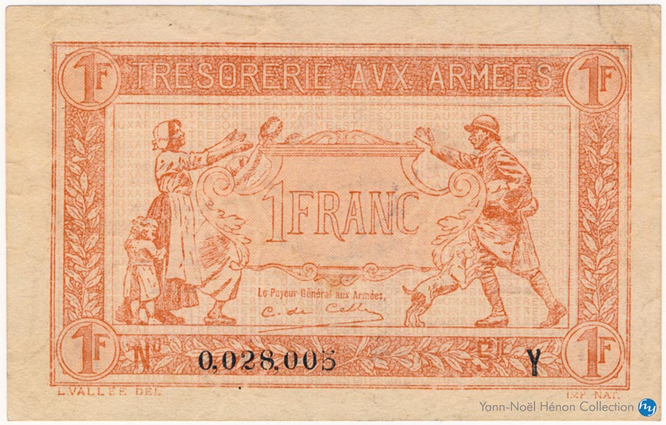 1 Franc Trésorerie aux armées Type 1919, Lettre Y, © Photo French Banknotes Of War (FBOW)