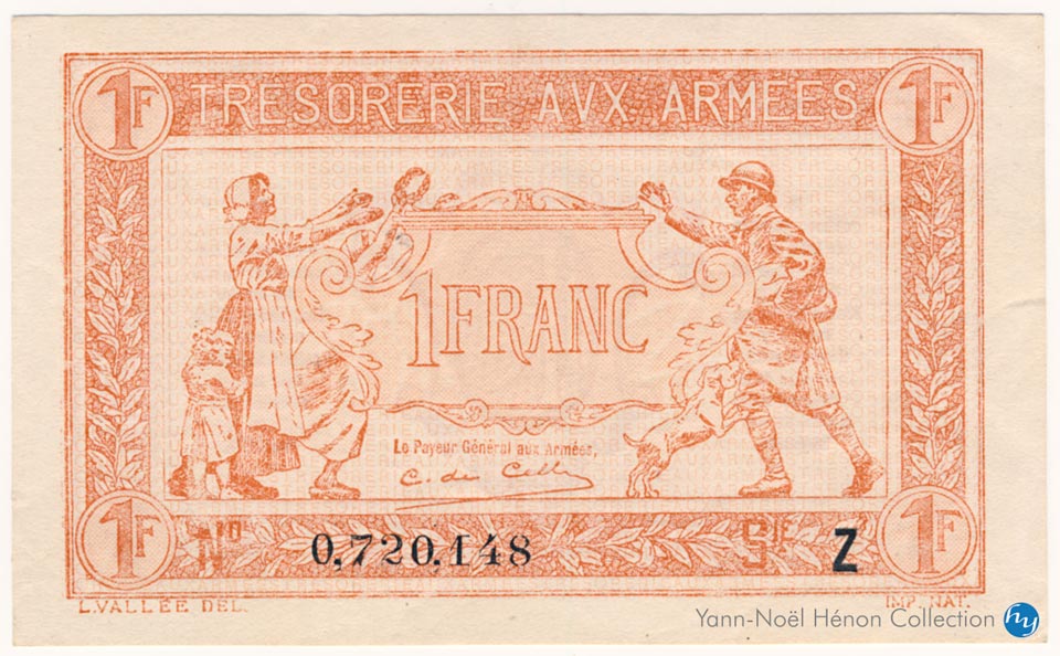1 Franc Trésorerie aux armées Type 1919, Lettre Z, © Photo French Banknotes Of War (FBOW)