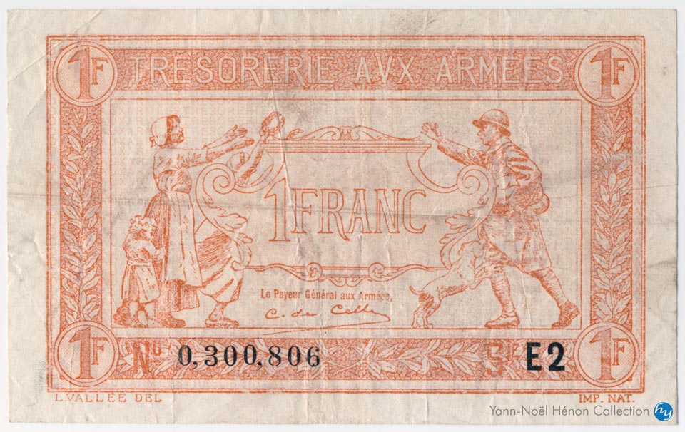 1 Franc Trésorerie aux armées Type 1919, Lettre E2, © Photo French Banknotes Of War (FBOW)