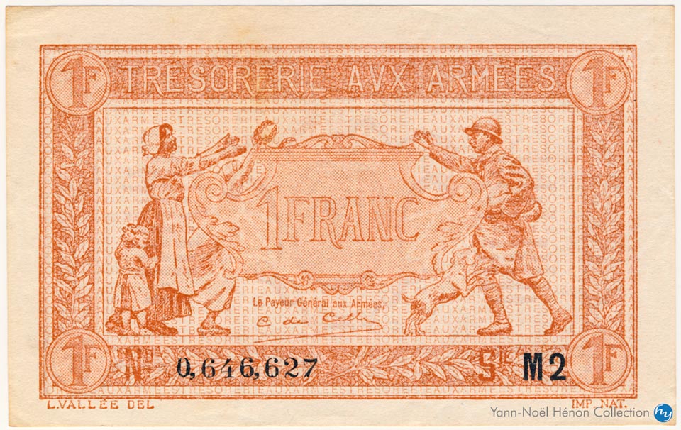 1 Franc Trésorerie aux armées Type 1919, Lettre M2, © Photo French Banknotes Of War (FBOW)