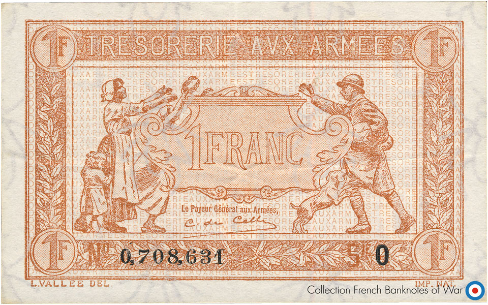 1 Franc Trésorerie aux armées Type 1919, Lettre O, © Photo cgb.fr - French Banknotes Of War (FBOW)