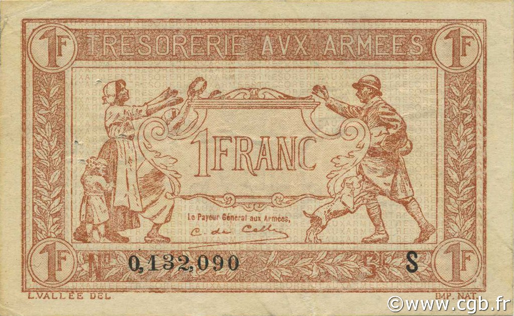 1 Franc Trésorerie aux armées Type 1919, Lettre S, © Photo cgb.fr - French Banknotes Of War (FBOW)