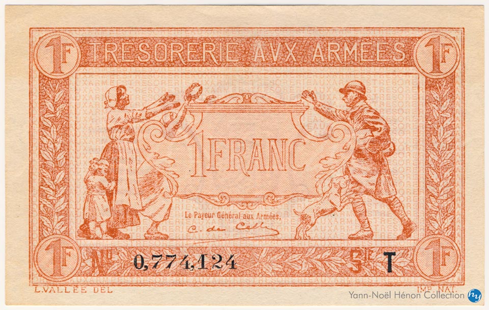 1 Franc Trésorerie aux armées Type 1919, Lettre T, © Photo French Banknotes Of War (FBOW)