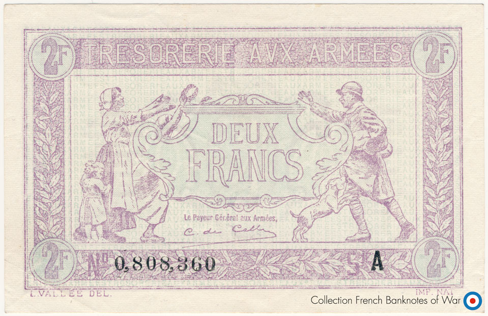2 Francs Trésorerie aux armées Type 1917, Lettre A, © Photo French Banknotes Of War (FBOW)