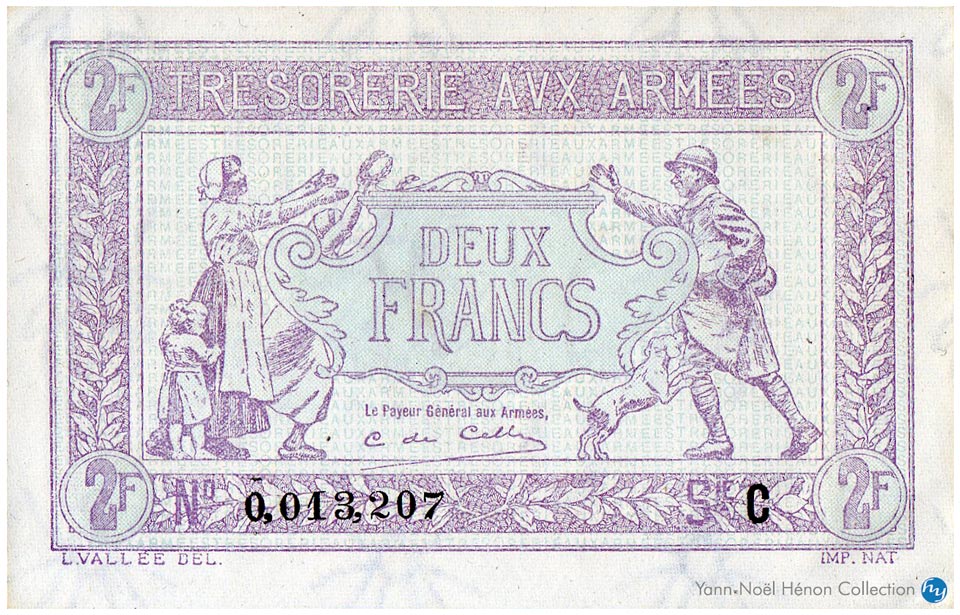 2 Francs Trésorerie aux armées Type 1917, Lettre C, © Photo French Banknotes Of War (FBOW)
